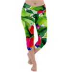 Watercolor Flowers Leaves Foliage Nature Floral Spring Lightweight Velour Capri Yoga Leggings