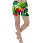 Watercolor Flowers Leaves Foliage Nature Floral Spring Lightweight Velour Yoga Shorts