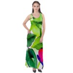 Watercolor Flowers Leaves Foliage Nature Floral Spring Sleeveless Velour Maxi Dress