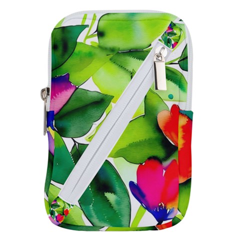 Watercolor Flowers Leaves Foliage Nature Floral Spring Belt Pouch Bag (Small) from ArtsNow.com