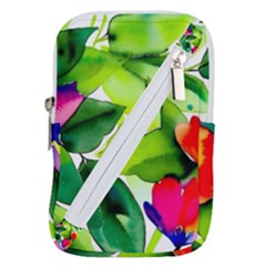 Watercolor Flowers Leaves Foliage Nature Floral Spring Belt Pouch Bag (Small) from ArtsNow.com