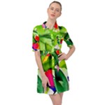 Watercolor Flowers Leaves Foliage Nature Floral Spring Belted Shirt Dress