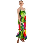 Watercolor Flowers Leaves Foliage Nature Floral Spring Cami Maxi Ruffle Chiffon Dress