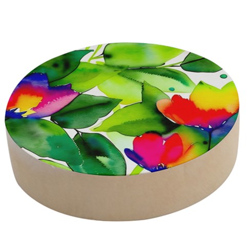 Watercolor Flowers Leaves Foliage Nature Floral Spring Wooden Bottle Opener (Round) from ArtsNow.com