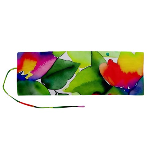 Watercolor Flowers Leaves Foliage Nature Floral Spring Roll Up Canvas Pencil Holder (M) from ArtsNow.com