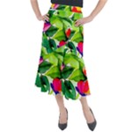 Watercolor Flowers Leaves Foliage Nature Floral Spring Midi Mermaid Skirt