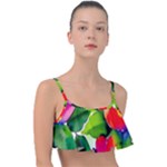 Watercolor Flowers Leaves Foliage Nature Floral Spring Frill Bikini Top