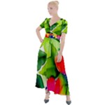 Watercolor Flowers Leaves Foliage Nature Floral Spring Button Up Short Sleeve Maxi Dress