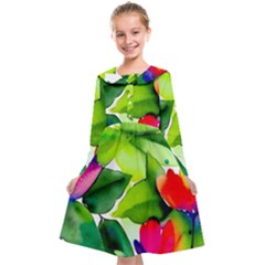 Watercolor Flowers Leaves Foliage Nature Floral Spring Kids  Midi Sailor Dress from ArtsNow.com