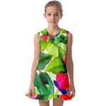 Watercolor Flowers Leaves Foliage Nature Floral Spring Kids  Pilgrim Collar Ruffle Hem Dress