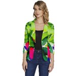 Watercolor Flowers Leaves Foliage Nature Floral Spring Women s One-Button 3/4 Sleeve Short Jacket