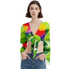 Watercolor Flowers Leaves Foliage Nature Floral Spring Trumpet Sleeve Cropped Top from ArtsNow.com