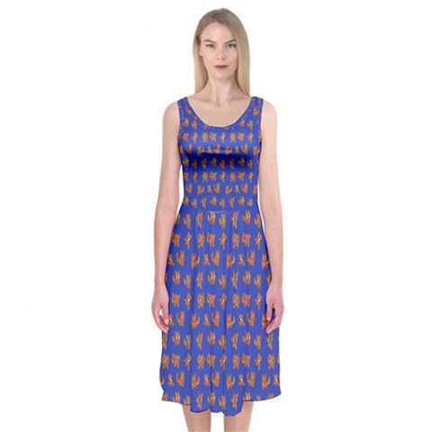 Cute sketchy monsters motif pattern Midi Sleeveless Dress from ArtsNow.com