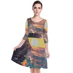 Quarter Sleeve Waist Band Dress 