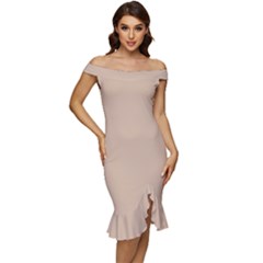 Off Shoulder Ruffle Split Hem Bodycon Dress 