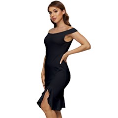 Off Shoulder Ruffle Split Hem Bodycon Dress 