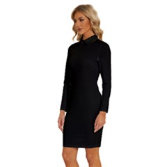 Long Sleeve Shirt Collar Bodycon Dress 