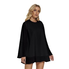 Round Neck Long Sleeve Bohemian Style Chiffon Mini Dress 