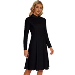 Long Sleeve Shirt Collar A-Line Dress 