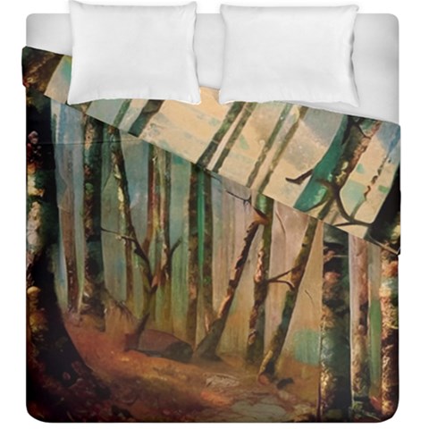 Woodland Woods Forest Trees Nature Outdoors Mist Moon Background Artwork Book Duvet Cover Double Side (King Size) from ArtsNow.com