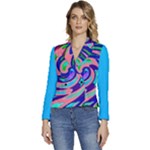 ABSTRACT SWIRL boxes BLUE pink etc Women s Long Sleeve Revers Collar Cropped Jacket