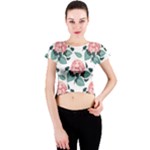 Flowers Hydrangeas Crew Neck Crop Top