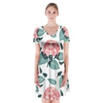 Flowers Hydrangeas Short Sleeve V-neck Flare Dress