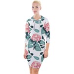 Flowers Hydrangeas Quarter Sleeve Hood Bodycon Dress