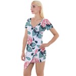 Flowers Hydrangeas Short Sleeve Asymmetric Mini Dress