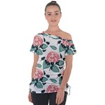 Flowers Hydrangeas Off Shoulder Tie-Up T-Shirt