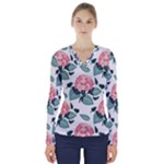 Flowers Hydrangeas V-Neck Long Sleeve Top