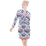 Flowers Hydrangeas Button Long Sleeve Dress