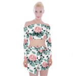 Flowers Hydrangeas Off Shoulder Top with Mini Skirt Set