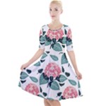 Flowers Hydrangeas Quarter Sleeve A-Line Dress