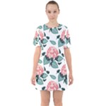 Flowers Hydrangeas Sixties Short Sleeve Mini Dress