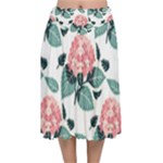 Flowers Hydrangeas Velvet Flared Midi Skirt