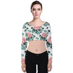 Flowers Hydrangeas Velvet Long Sleeve Crop Top