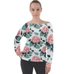 Flowers Hydrangeas Off Shoulder Long Sleeve Velour Top