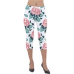 Flowers Hydrangeas Lightweight Velour Capri Leggings 