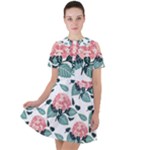 Flowers Hydrangeas Short Sleeve Shoulder Cut Out Dress 