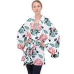 Flowers Hydrangeas Long Sleeve Velvet Kimono 