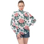 Flowers Hydrangeas High Neck Long Sleeve Chiffon Top