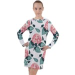 Flowers Hydrangeas Long Sleeve Hoodie Dress