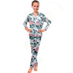 Flowers Hydrangeas Kids  Satin Long Sleeve Pajamas Set