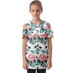 Flowers Hydrangeas Fold Over Open Sleeve Top