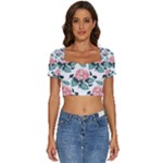 Flowers Hydrangeas Short Sleeve Square Neckline Crop Top 