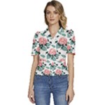 Flowers Hydrangeas Puffed Short Sleeve Button Up Jacket