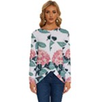 Flowers Hydrangeas Long Sleeve Crew Neck Pullover Top