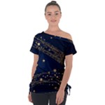 Starsstar Glitter Off Shoulder Tie-Up T-Shirt