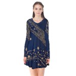 Starsstar Glitter Long Sleeve V-neck Flare Dress